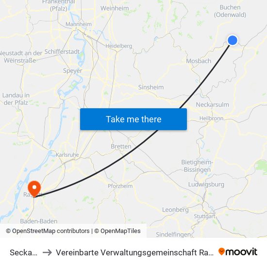 Seckach to Vereinbarte Verwaltungsgemeinschaft Rastatt map