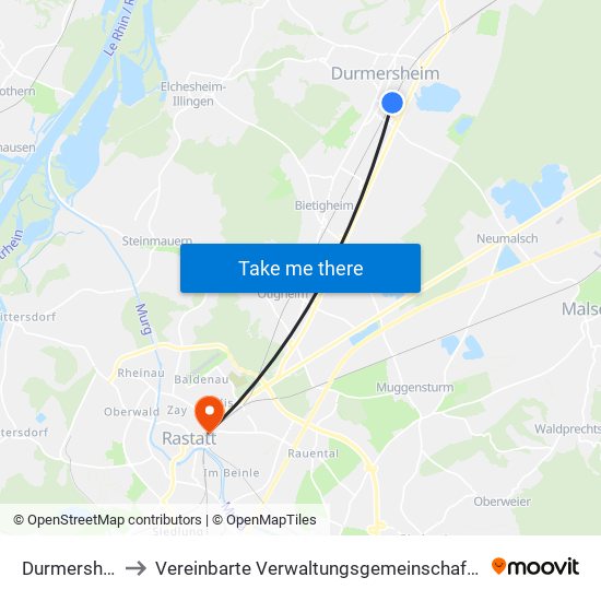 Durmersheim to Vereinbarte Verwaltungsgemeinschaft Rastatt map