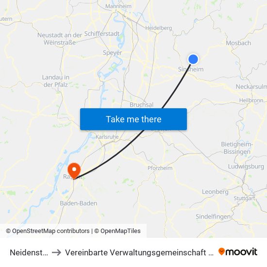 Neidenstein to Vereinbarte Verwaltungsgemeinschaft Rastatt map