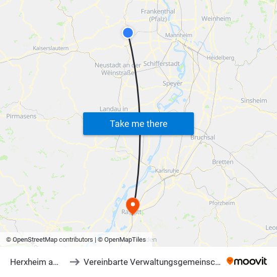 Herxheim am Berg to Vereinbarte Verwaltungsgemeinschaft Rastatt map