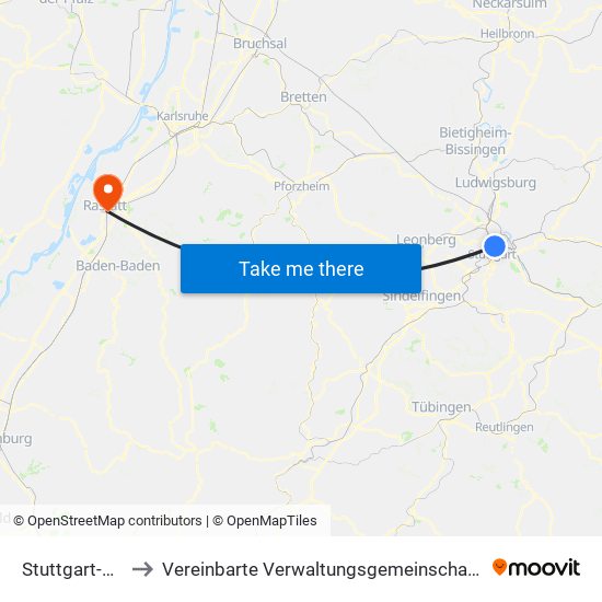 Stuttgart-Nord to Vereinbarte Verwaltungsgemeinschaft Rastatt map