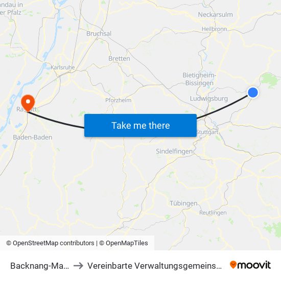 Backnang-Maubach to Vereinbarte Verwaltungsgemeinschaft Rastatt map