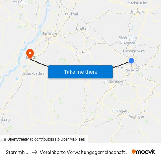 Stammheim to Vereinbarte Verwaltungsgemeinschaft Rastatt map
