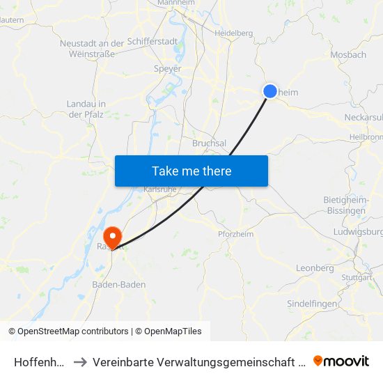 Hoffenheim to Vereinbarte Verwaltungsgemeinschaft Rastatt map