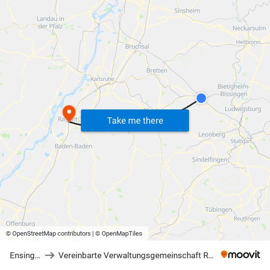Ensingen to Vereinbarte Verwaltungsgemeinschaft Rastatt map