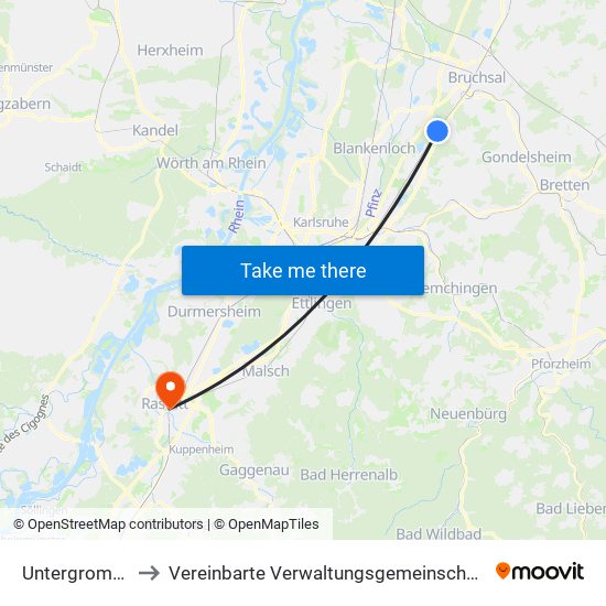 Untergrombach to Vereinbarte Verwaltungsgemeinschaft Rastatt map
