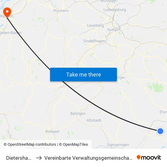 Dietershausen to Vereinbarte Verwaltungsgemeinschaft Rastatt map