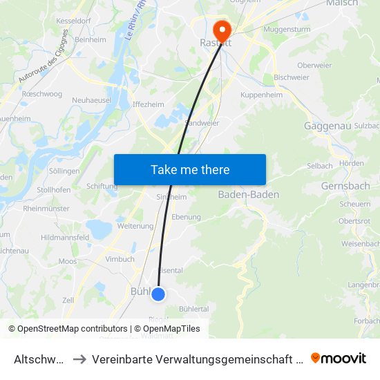 Altschweier to Vereinbarte Verwaltungsgemeinschaft Rastatt map