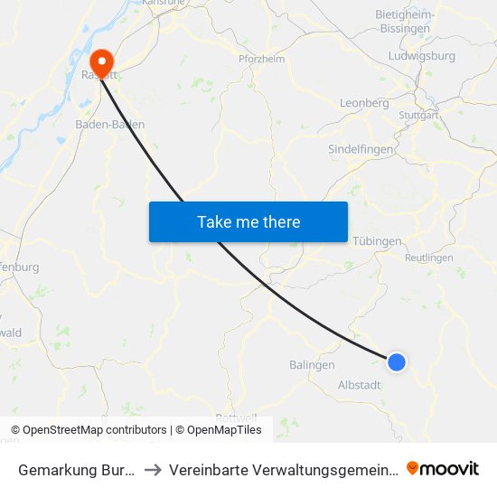 Gemarkung Burladingen to Vereinbarte Verwaltungsgemeinschaft Rastatt map