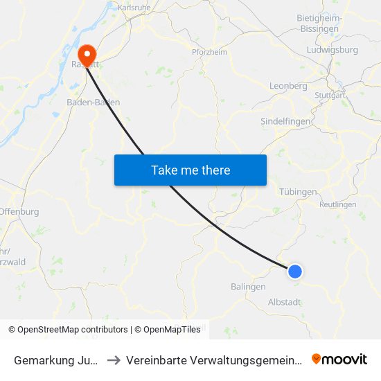 Gemarkung Jungingen to Vereinbarte Verwaltungsgemeinschaft Rastatt map