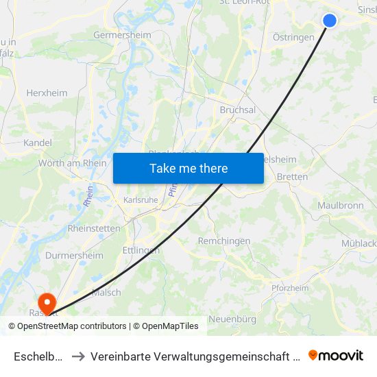 Eschelbach to Vereinbarte Verwaltungsgemeinschaft Rastatt map