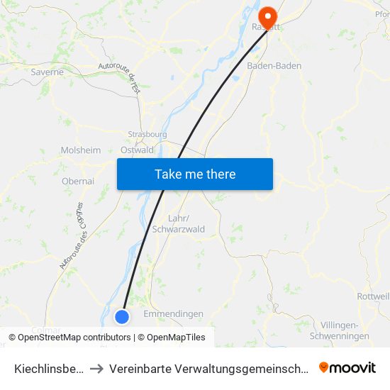 Kiechlinsbergen to Vereinbarte Verwaltungsgemeinschaft Rastatt map