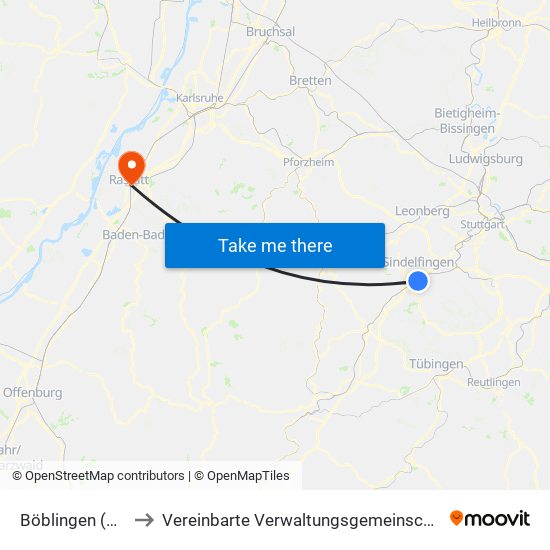 Böblingen (Stadt) to Vereinbarte Verwaltungsgemeinschaft Rastatt map