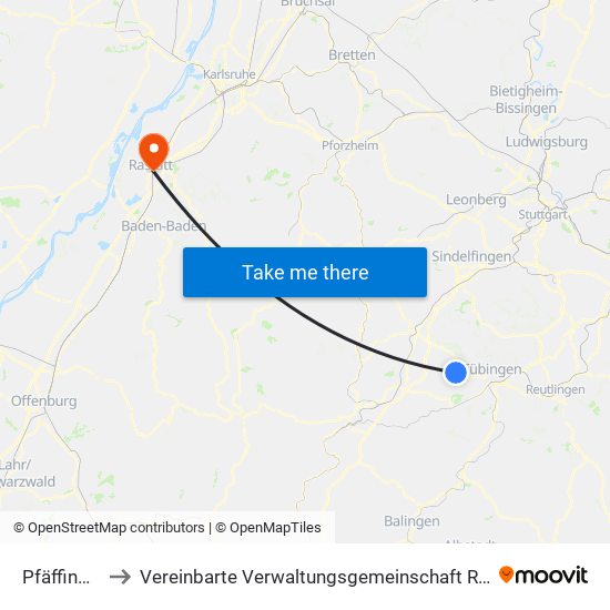 Pfäffingen to Vereinbarte Verwaltungsgemeinschaft Rastatt map