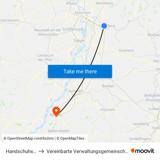 Handschuhsheim to Vereinbarte Verwaltungsgemeinschaft Rastatt map