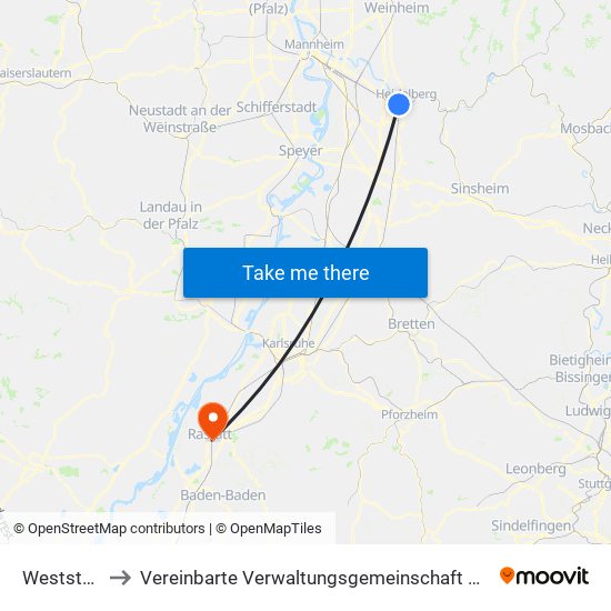 Weststadt to Vereinbarte Verwaltungsgemeinschaft Rastatt map