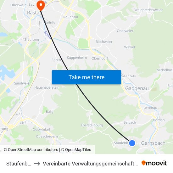 Staufenberg to Vereinbarte Verwaltungsgemeinschaft Rastatt map