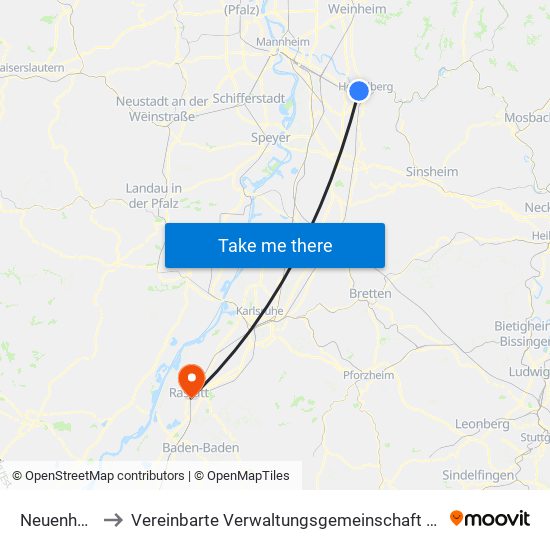 Neuenheim to Vereinbarte Verwaltungsgemeinschaft Rastatt map