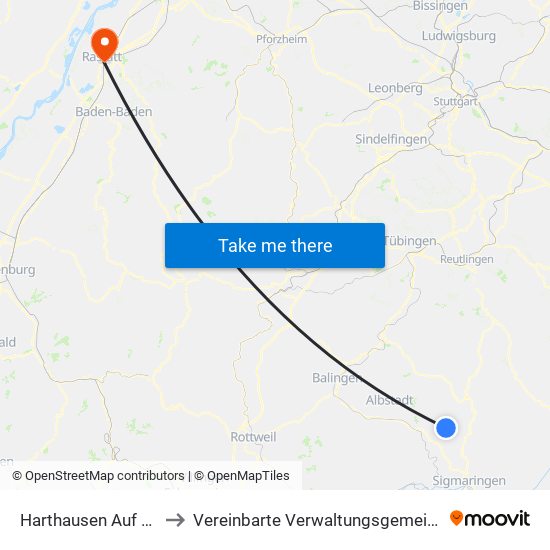 Harthausen Auf Der Scher to Vereinbarte Verwaltungsgemeinschaft Rastatt map