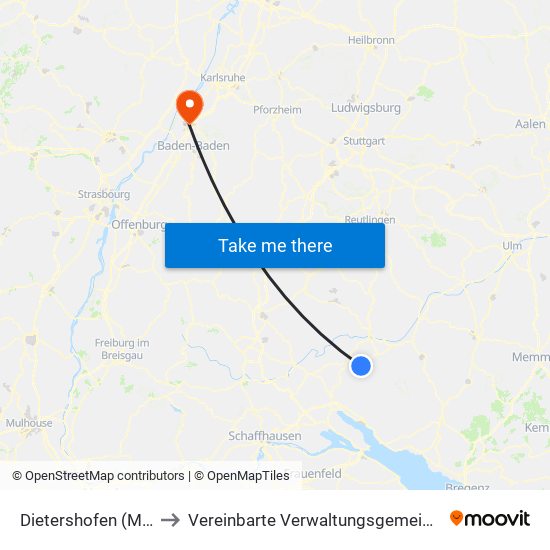 Dietershofen (Meßkirch) to Vereinbarte Verwaltungsgemeinschaft Rastatt map
