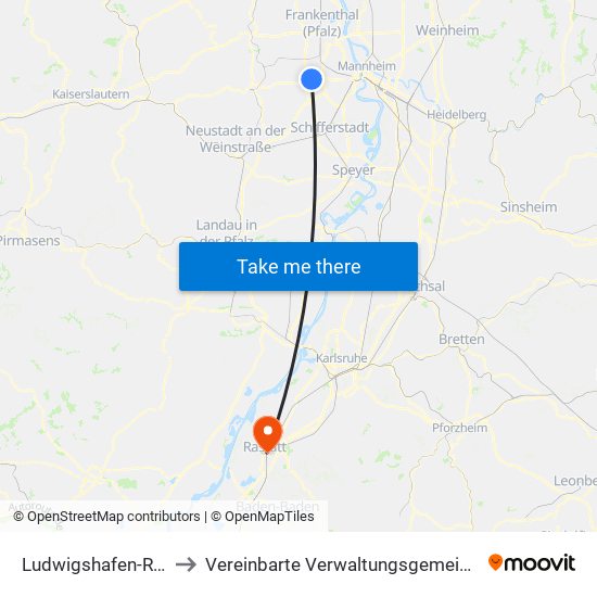 Ludwigshafen-Ruchheim to Vereinbarte Verwaltungsgemeinschaft Rastatt map