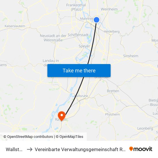 Wallstadt to Vereinbarte Verwaltungsgemeinschaft Rastatt map