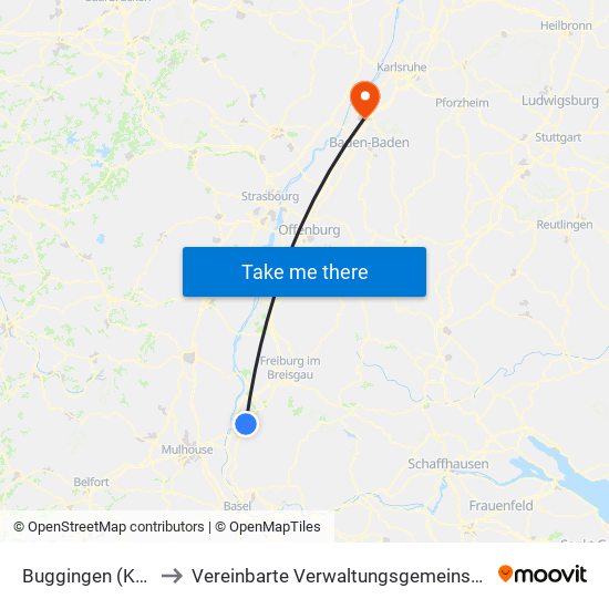 Buggingen (Kernort) to Vereinbarte Verwaltungsgemeinschaft Rastatt map