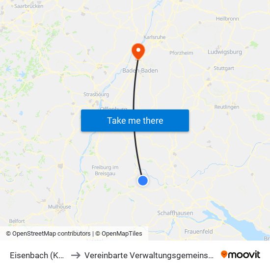 Eisenbach (Kernort) to Vereinbarte Verwaltungsgemeinschaft Rastatt map