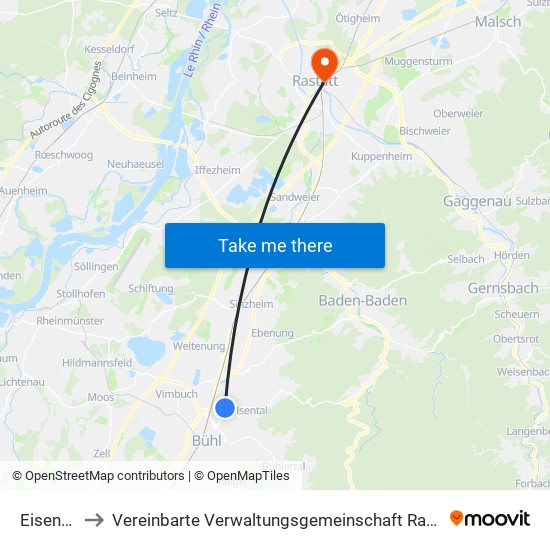 Eisental to Vereinbarte Verwaltungsgemeinschaft Rastatt map