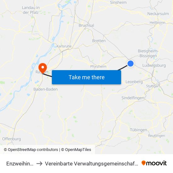 Enzweihingen to Vereinbarte Verwaltungsgemeinschaft Rastatt map