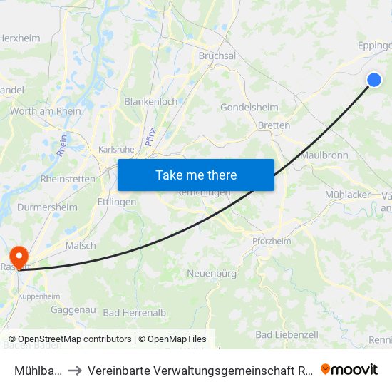 Mühlbach to Vereinbarte Verwaltungsgemeinschaft Rastatt map