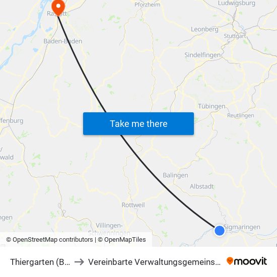 Thiergarten (Beuron) to Vereinbarte Verwaltungsgemeinschaft Rastatt map