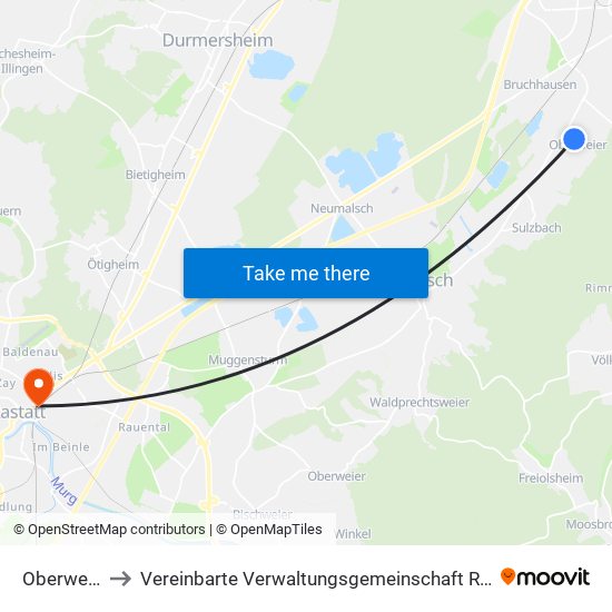 Oberweier to Vereinbarte Verwaltungsgemeinschaft Rastatt map