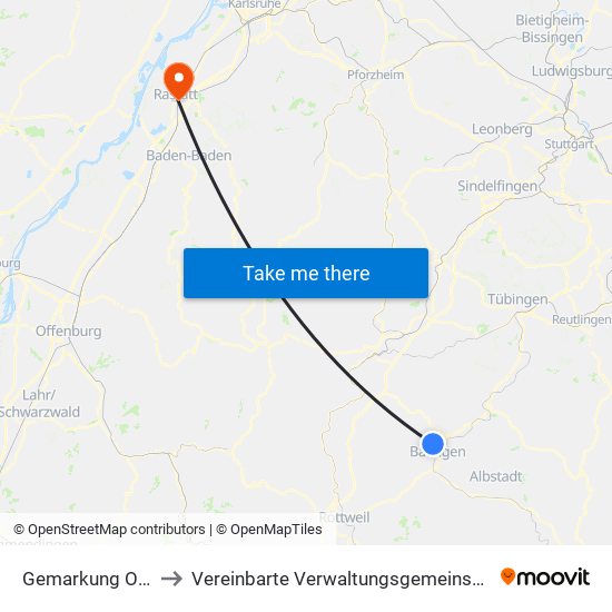 Gemarkung Ostdorf to Vereinbarte Verwaltungsgemeinschaft Rastatt map