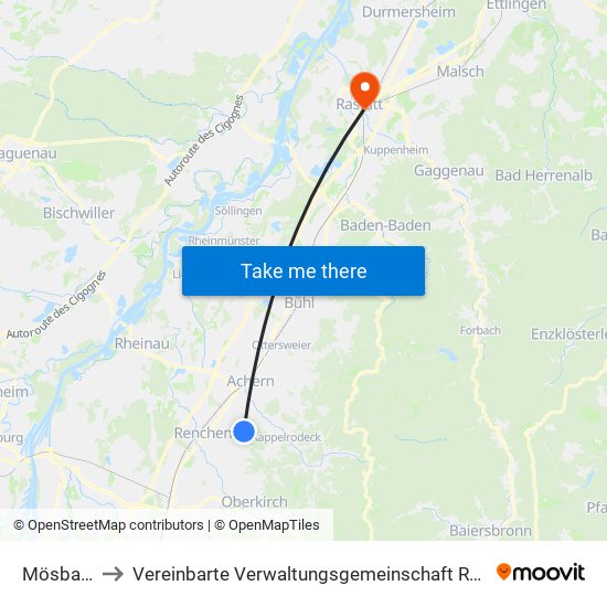 Mösbach to Vereinbarte Verwaltungsgemeinschaft Rastatt map