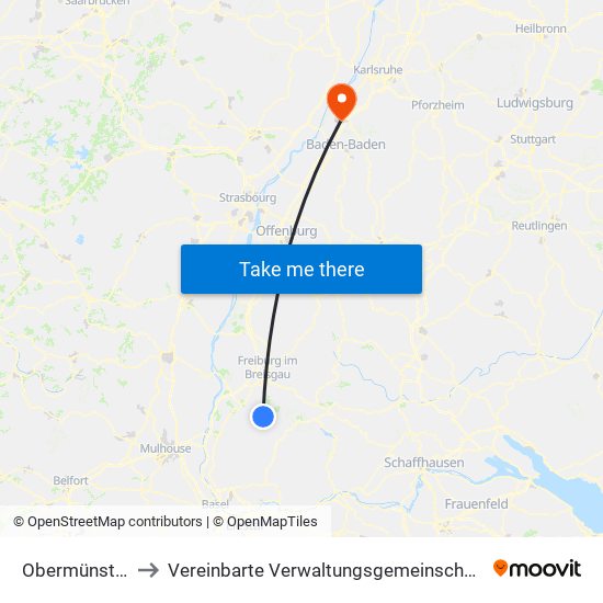 Obermünstertal to Vereinbarte Verwaltungsgemeinschaft Rastatt map