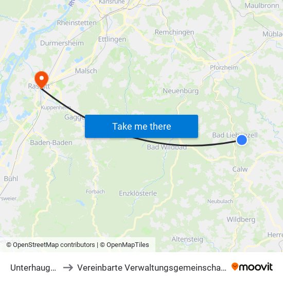 Unterhaugstett to Vereinbarte Verwaltungsgemeinschaft Rastatt map