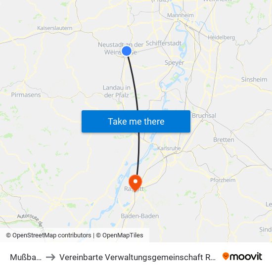 Mußbach to Vereinbarte Verwaltungsgemeinschaft Rastatt map