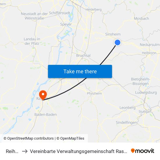Reihen to Vereinbarte Verwaltungsgemeinschaft Rastatt map