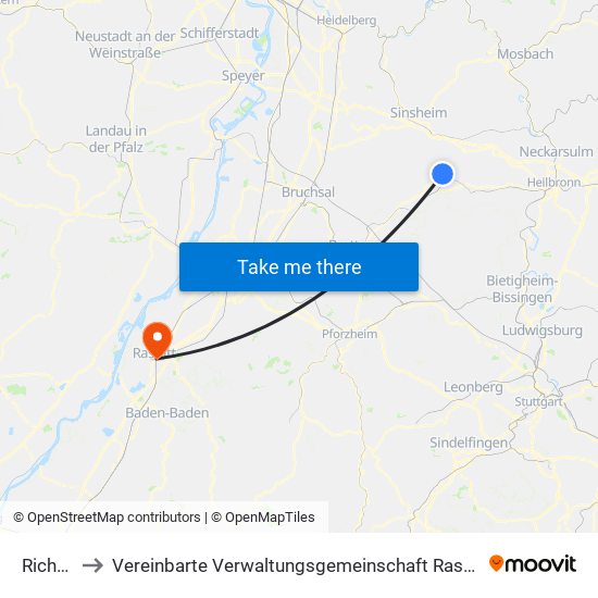 Richen to Vereinbarte Verwaltungsgemeinschaft Rastatt map