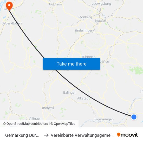 Gemarkung Dürmentingen to Vereinbarte Verwaltungsgemeinschaft Rastatt map