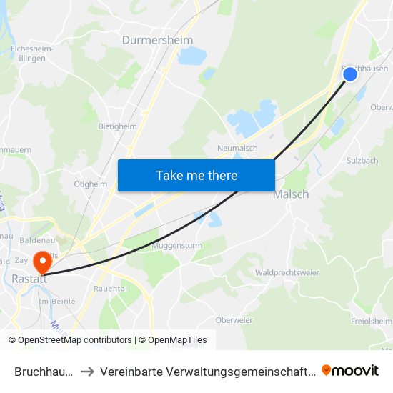 Bruchhausen to Vereinbarte Verwaltungsgemeinschaft Rastatt map