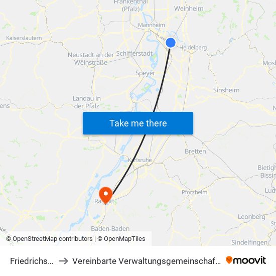 Friedrichsfeld to Vereinbarte Verwaltungsgemeinschaft Rastatt map