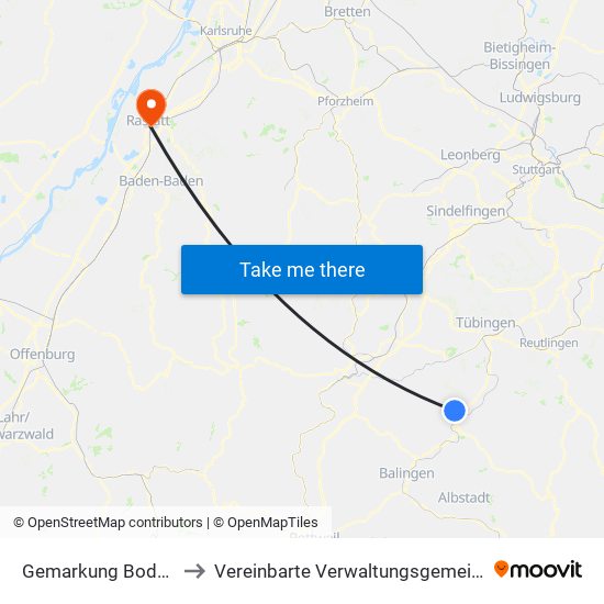 Gemarkung Bodelshausen to Vereinbarte Verwaltungsgemeinschaft Rastatt map