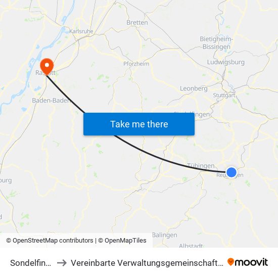 Sondelfingen to Vereinbarte Verwaltungsgemeinschaft Rastatt map