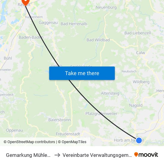 Gemarkung Mühlen am Neckar to Vereinbarte Verwaltungsgemeinschaft Rastatt map