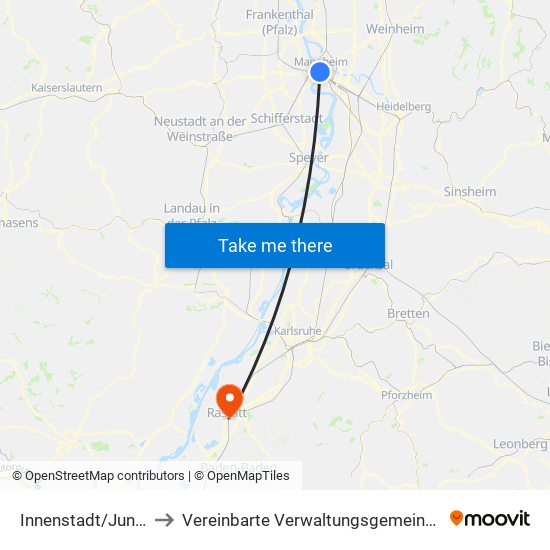 Innenstadt/Jungbusch to Vereinbarte Verwaltungsgemeinschaft Rastatt map