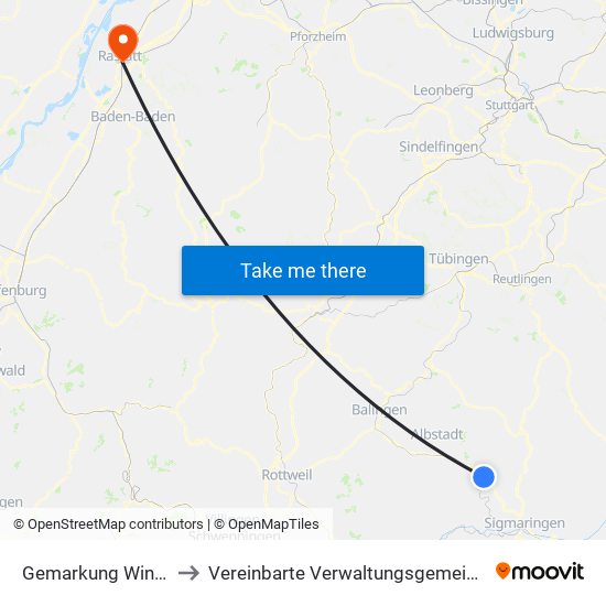 Gemarkung Winterlingen to Vereinbarte Verwaltungsgemeinschaft Rastatt map