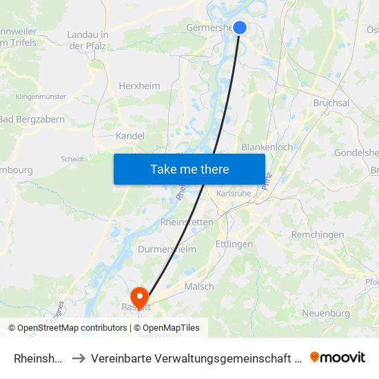 Rheinsheim to Vereinbarte Verwaltungsgemeinschaft Rastatt map