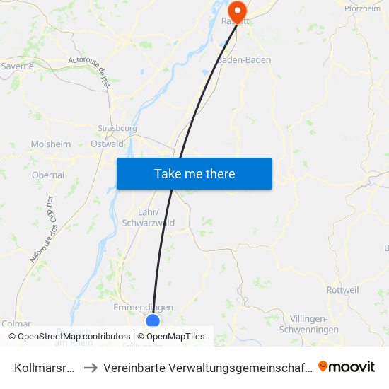 Kollmarsreute to Vereinbarte Verwaltungsgemeinschaft Rastatt map